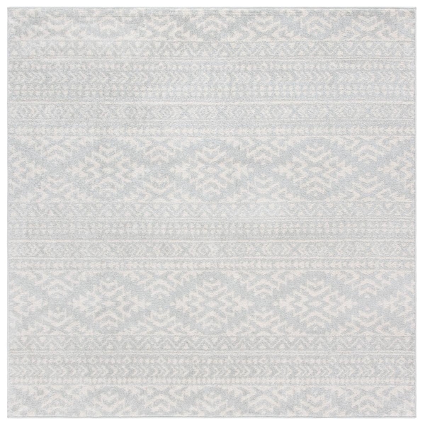 Flowers First 8 x 8 ft. Tulum Global Square Power Loomed Rug Light Grey & Ivory FL1909584 - main